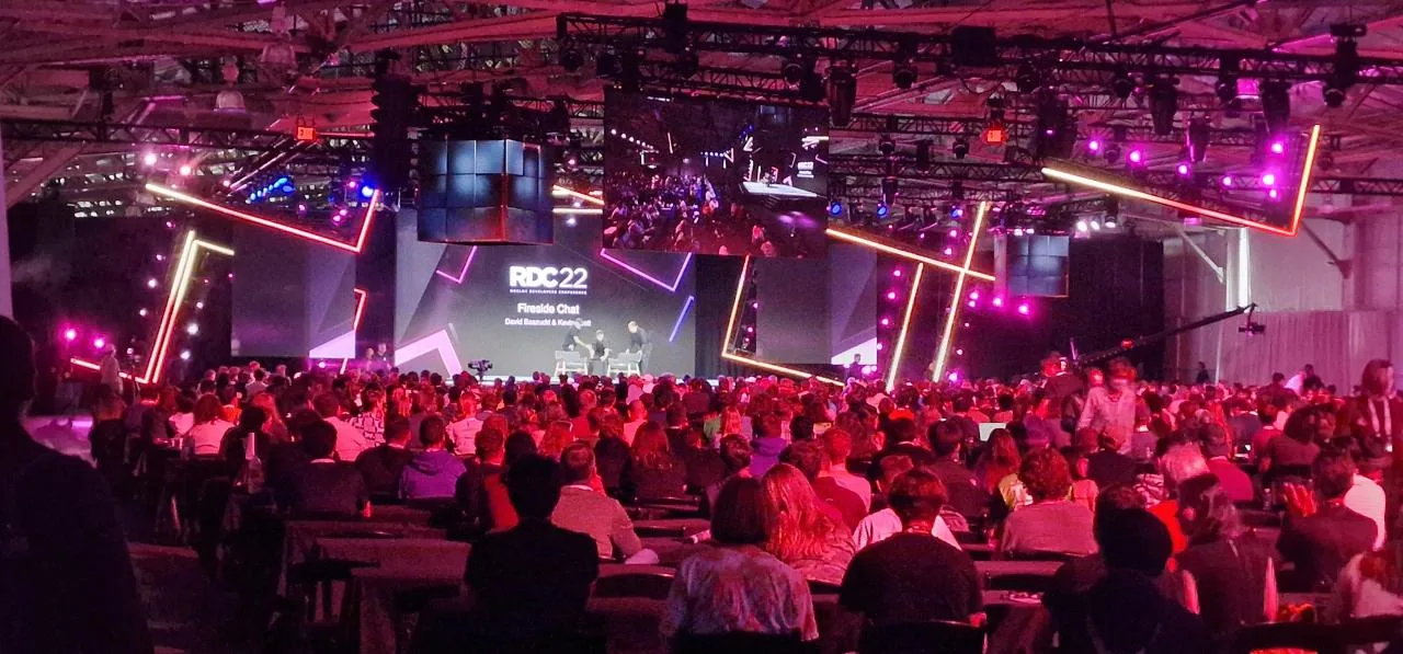 The main stage at RDC 2022 in San Francisco, seen from the audience